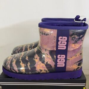 UGG CLASSIC CLEAR MINI MARBLE VIOLET NIGHT WATERPROOF FUR BOOT SIZE 9 WOMEN